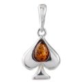 Sterling Silver and Baltic Honey Amber Ace of Spades Pendant