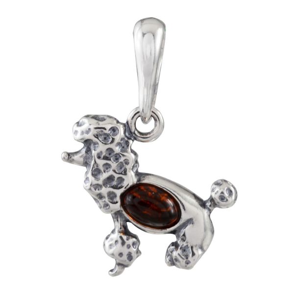 Sterling Silver and Baltic Honey Amber Poodle Pendant