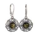Sterling Silver and Baltic Green Amber French Leverback   Earrings "Enat"