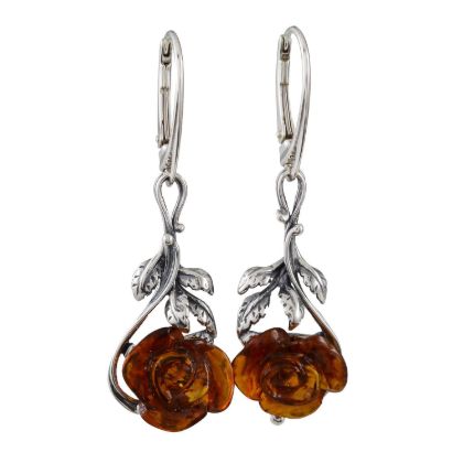 rose amber earrings silver