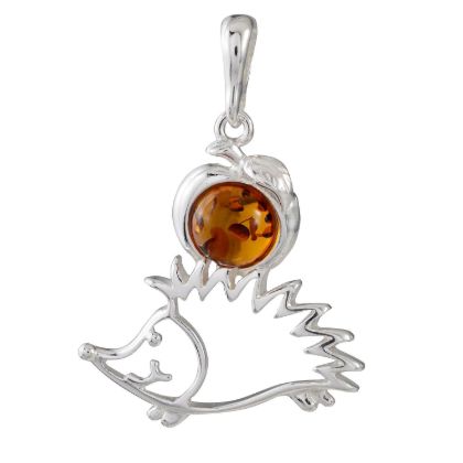 Sterling Silver and Baltic Honey Amber Hedgehog Pendant