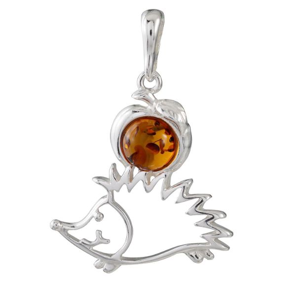 Sterling Silver and Baltic Honey Amber Hedgehog Pendant