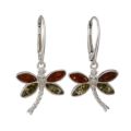 Sterling Silver and Baltic Amber French Leverback  Dragonfly Earrings
