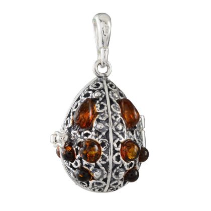Sterling Silver and Baltic Honey Amber Locket Pendant Necklace