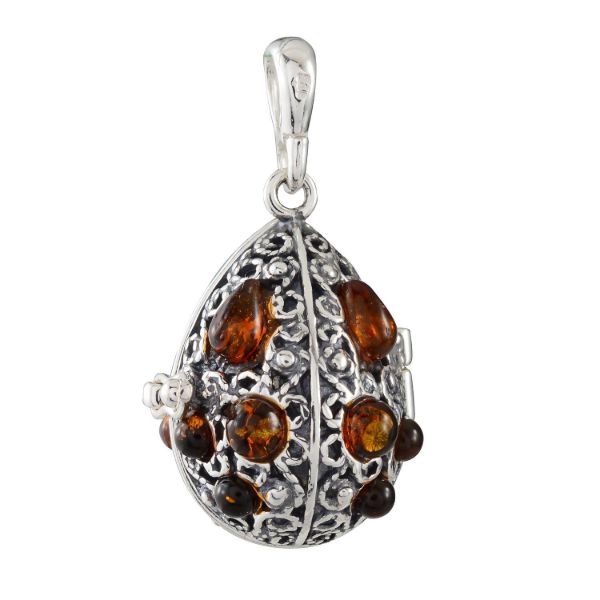 Sterling Silver and Baltic Honey Amber Locket Pendant Necklace