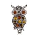 Sterling Silver and Baltic Multicolored Amber Owl Brooch