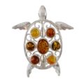 Sterling Silver and Multicolored Baltic Amber Turtle Brooch