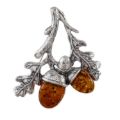 Sterling Silver and Baltic Honey Amber Acorn Brooch