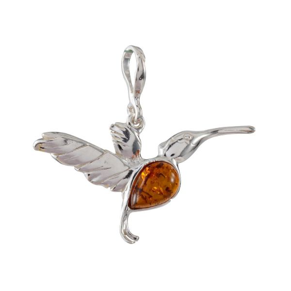 Sterling Silver Baltic Honey Amber Hummingbird Pendant