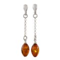 Sterling Silver and Baltic Honey Amber Post Back Olive Shaped Earrings