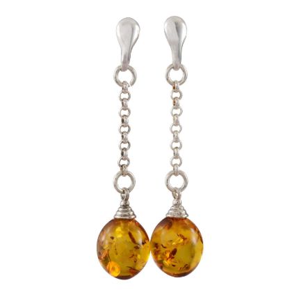 Sterling Silver and Baltic Honey Amber Post Back Dangling Earrings
