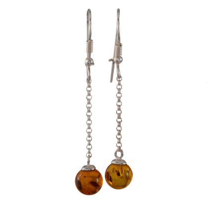 "Elidee" Baltic Honey Amber Drop Earrings in Sterling Silver