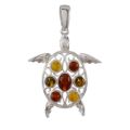 Sterling Silver and Multicolored Baltic Amber Turtle Pendant