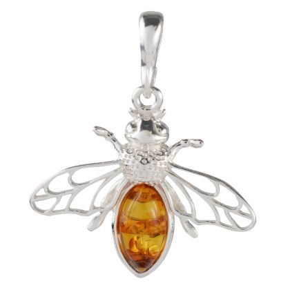 GIA Certified Baltic Amber Bumblebee Pendant Necklace in Sterling Silver
