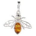 GIA Certified Sterling Silver and Baltic Amber  Bumblebee Pendant Necklace For Women