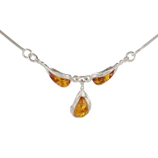 Sterling Silver and Baltic Honey Amber Pear Shaped Necklace