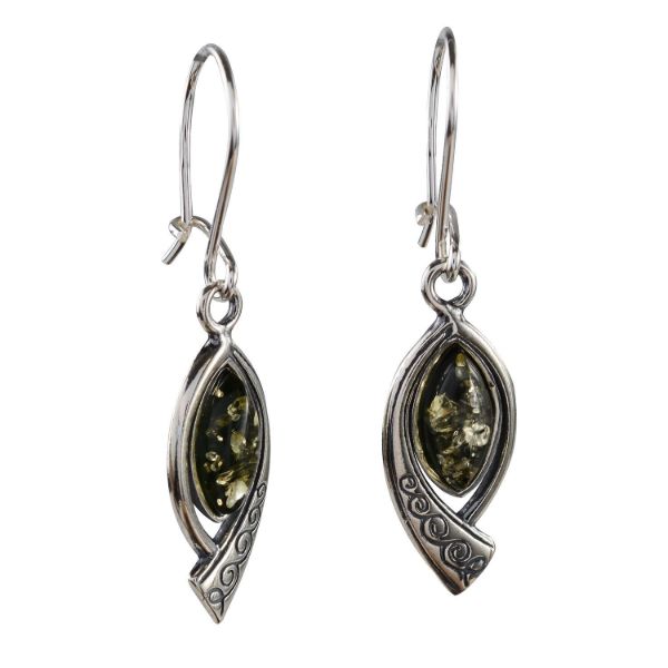 Sterling Silver Baltic Green Amber Earrings "Emma"