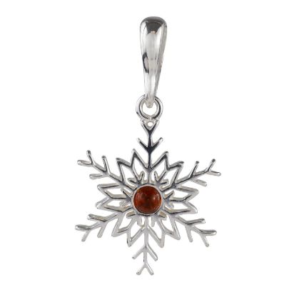Sterling Silver and Baltic Amber Snowflake Pendant (Small)