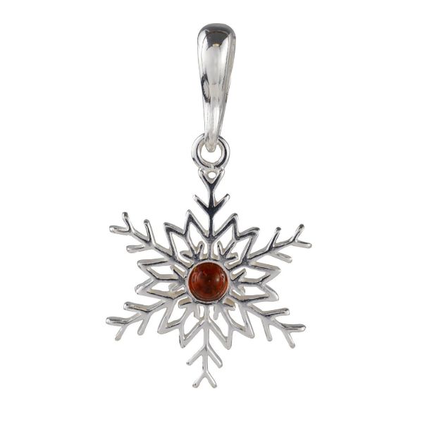 Sterling Silver and Baltic Amber Snowflake Pendant (Small)