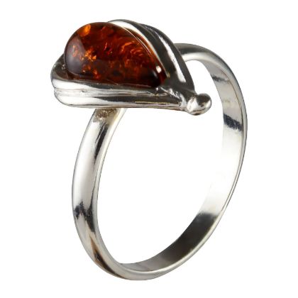 Baltic Honey Amber Pear-Shaped Ring in Sterling Silver