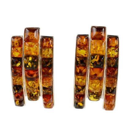 "Melania" Multicolor Baltic Amber Stud Earrings in Sterling Silver