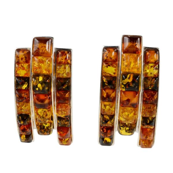 "Melania" Multicolor Baltic Amber Stud Earrings in Sterling Silver