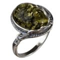 Sterling Silver and Baltic Green Amber Ring "Ada"
