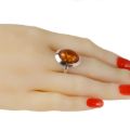 Sterling Silver and Baltic Honey Amber Oval Ring "Aine"