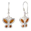 Sterling Silver and Baltic Honey Amber Kidney Hook Butterflies Earrings