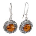 Sterling Silver and Baltic Honey Amber Kidney Hook Earrings "Inga"