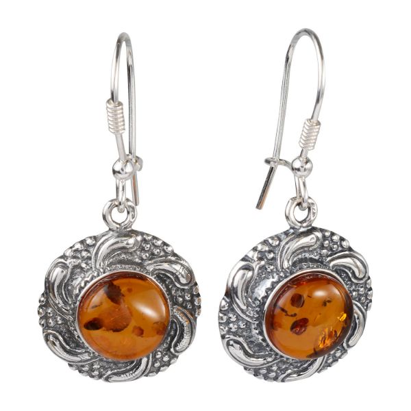 Sterling Silver and Baltic Honey Amber Kidney Hook Earrings "Inga"
