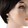 Sterling Silver and Baltic Honey Amber Kidney Hook  Earrings Lady Butterfly