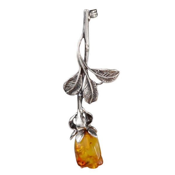 Sterling Silver and Baltic Amber Brooch "Rose"