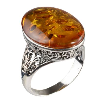 "Lois" Baltic Honey Amber Ring in Sterling Silver