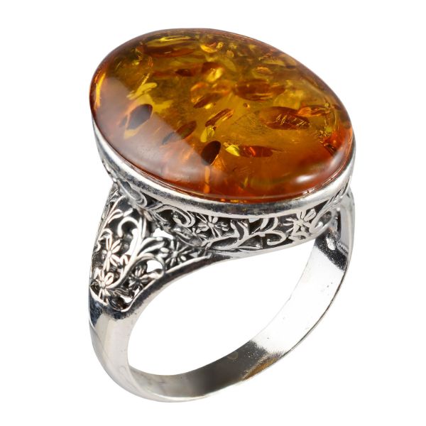 Sterling Silver and Baltic Honey Amber Ring "Lois"