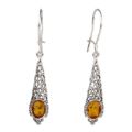 Sterling Silver and Baltic Honey Amber Kidney Hook  Earrings "Flora"