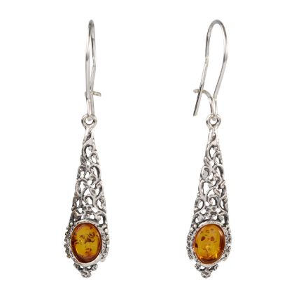Sterling Silver and Baltic Honey Amber Kidney Hook  Earrings "Flora"