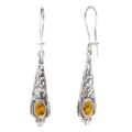 Sterling Silver and Baltic Honey Amber Kidney Hook  Earrings "Flora"