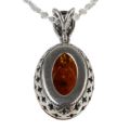 Sterling Silver and Baltic Honey Oval Amber Pendant "Alaina"