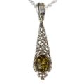 Sterling Silver and Baltic Green Amber Pendant "Flora"