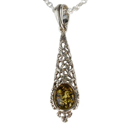 Sterling Silver and Baltic Green Amber Pendant "Flora"