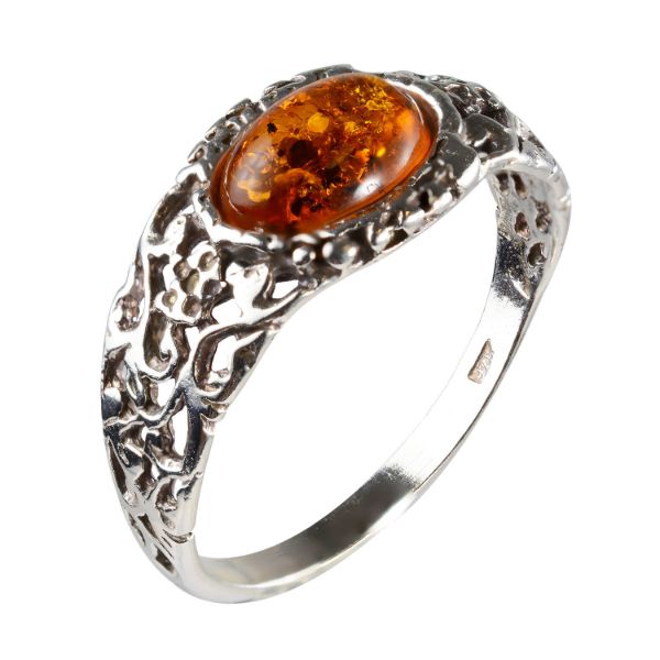 Sterling Silver and Baltic Honey Amber Ring "Flora"