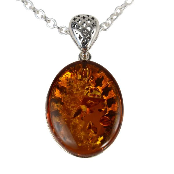 Sterling Silver and Baltic Honey Oval Amber Pendant "Alaina"