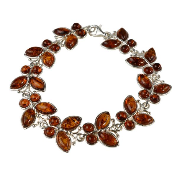 Baltic Honey Amber Butterflies Bracelet in Sterling Silver