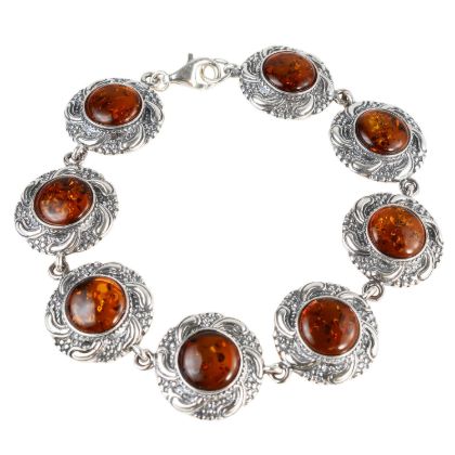 Sterling Silver and Baltic Honey Amber Bracelet "Inga", Amber Jewelry Collection
