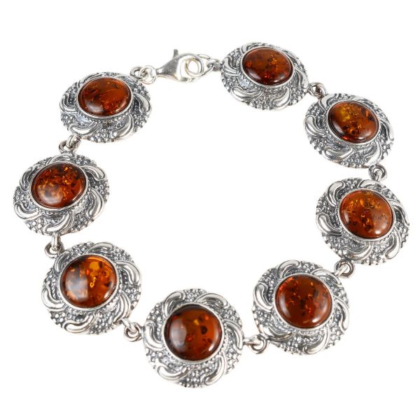 Sterling Silver and Baltic Honey Amber Bracelet "Inga", Amber Jewelry Collection
