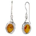 GIA Certified Sterling Silver and Baltic Honey Amber Oval Earrings