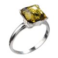 GIA Certified Sterling Silver and Baltic Green Amber Square Ring with silver setting main picture