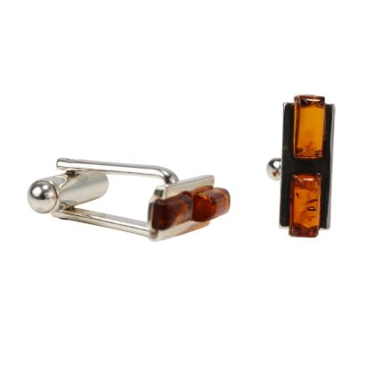 Sterling Silver Baltic Honey Amber Cufflinks