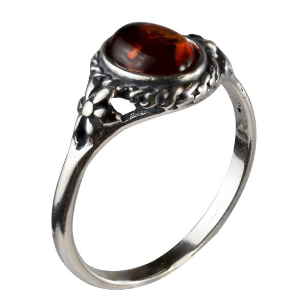 Sterling Silver and Baltic Honey Amber Ring "Mirela"
